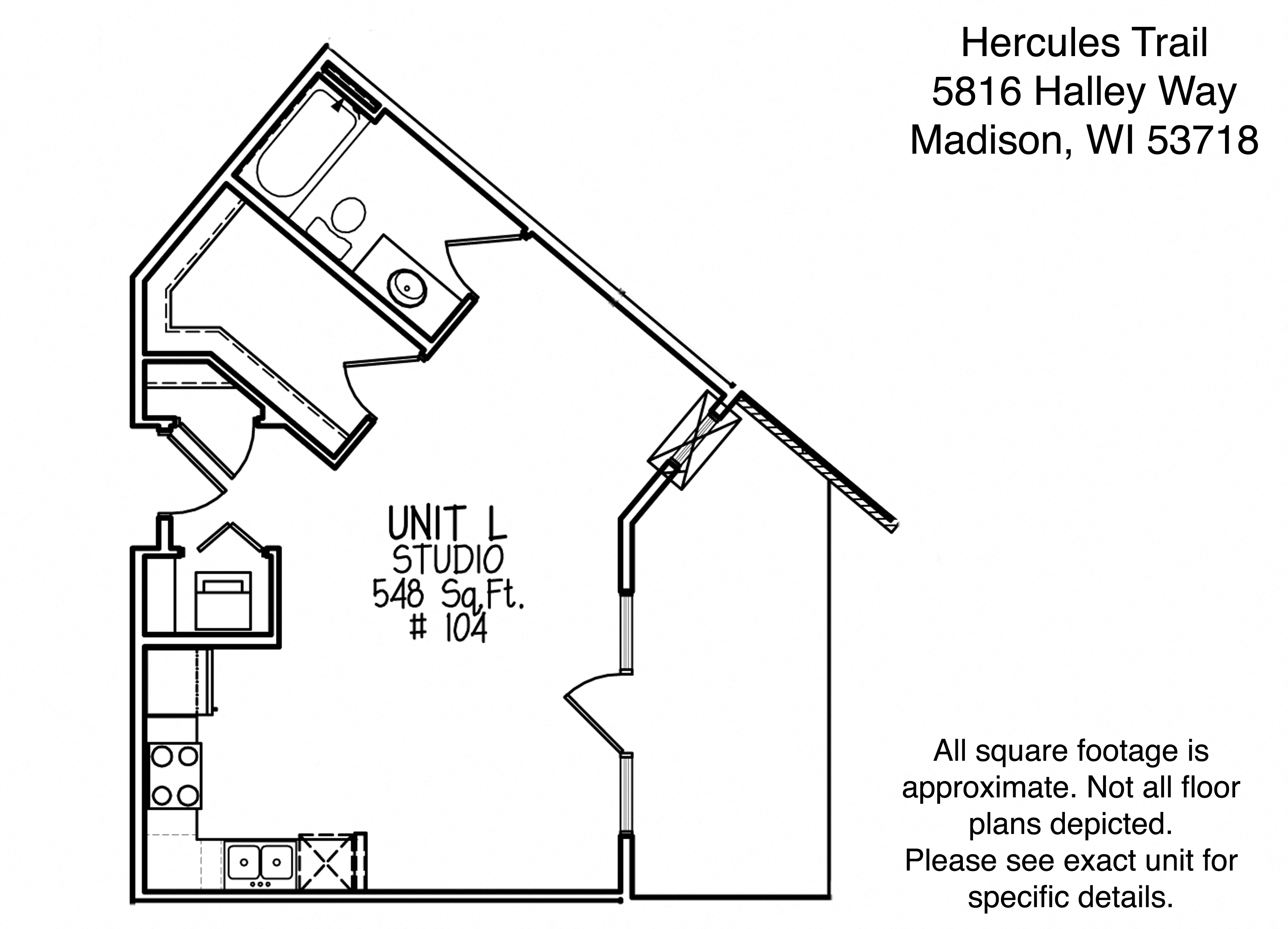Floor plan for studio, 1 bath, 548 sqft